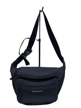 Balenciaga Explorer belt bag zipped white logo embroidery Black